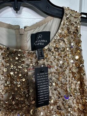 Adrianna Papell Champagne Gold Sequin Dress